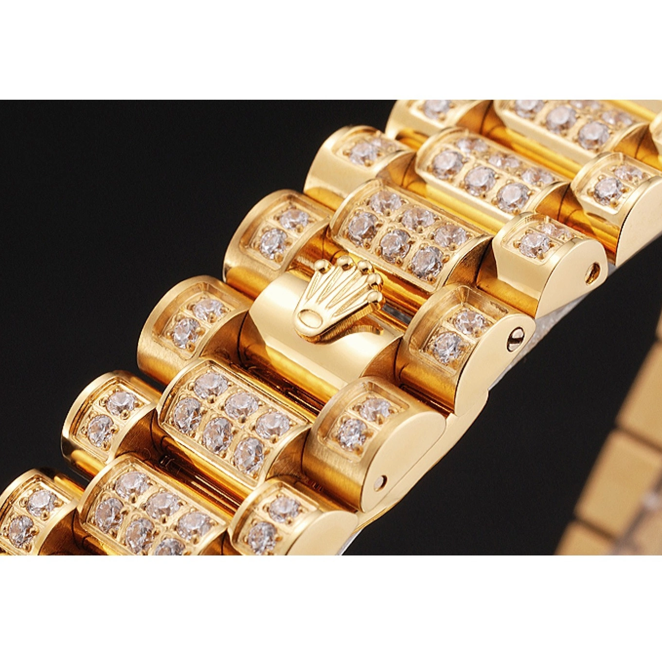 Aaa replica watch Day Gold Full Yellow Date Diamond Swiss Rolex Pave 0526